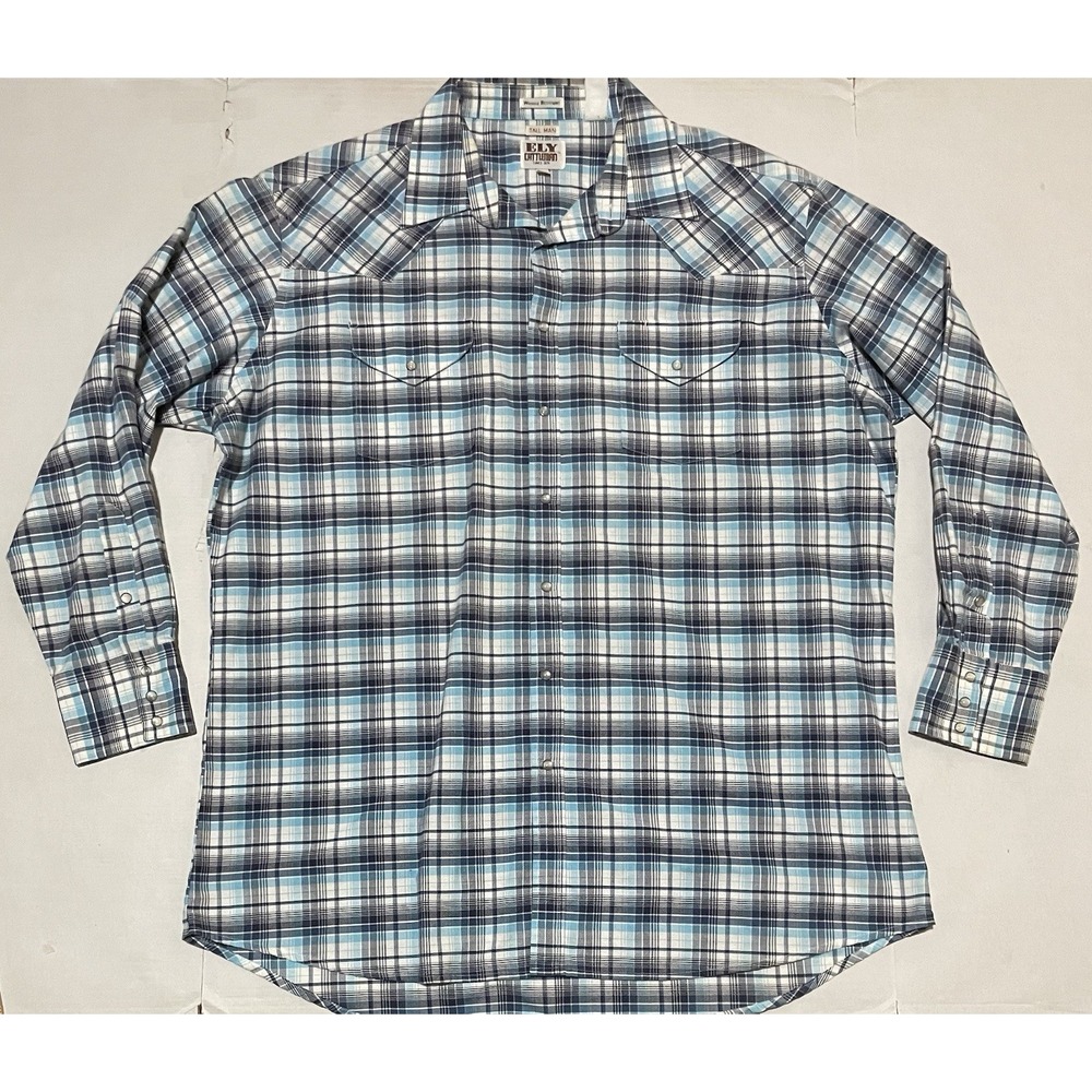 Ely Cattleman Mens Shirt Western Pearl Snap Long Sleeve Plaid Size 16 / 35
